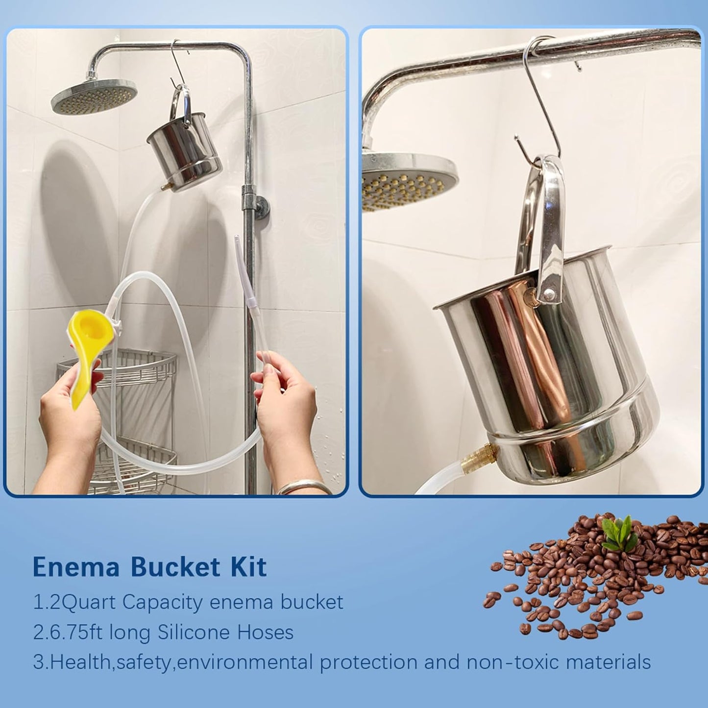 Coffee Enema Bucket Kit Stainless Steel 2 Quart Capacity for Cleansing Detox Enemas