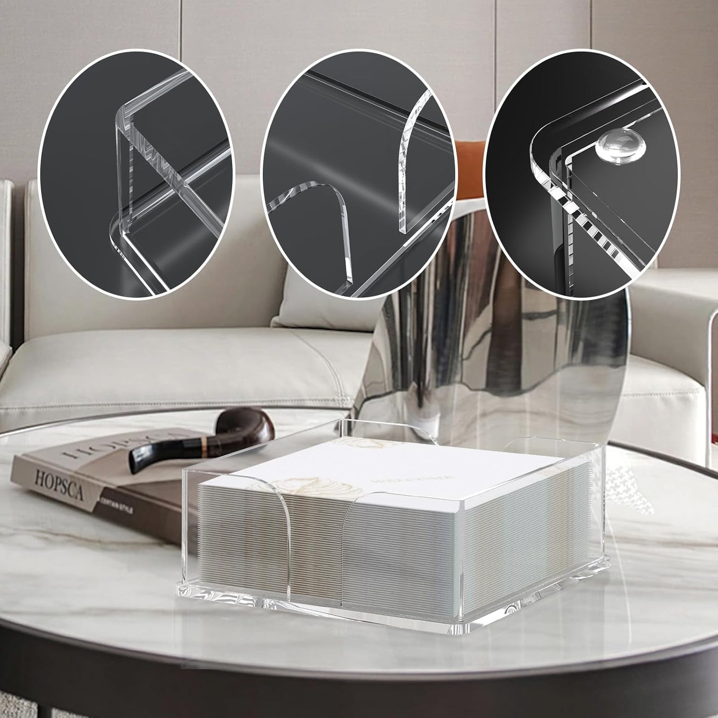 Napkin Holder, 2 PCS Clear Acrylic Guest Towel Holder for Table, Luncheon Napkin Paper Towel Tray, Buffet Napkin Dispenser Cocktail Napkin Caddy for Home Bathroom Kitchen Bar (Square 6.5"+7.5" Set)