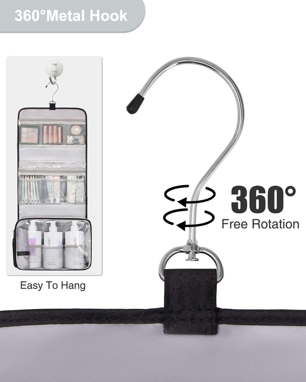 Relavel Hanging Toiletry Bag with Shoes Pocket, 360° Hook Travel Cosmetic Organizer, Waterproof, Multi-function for Makeup and Toiletries, Portable Storage Bag for Gym, Camping, Travel - Black