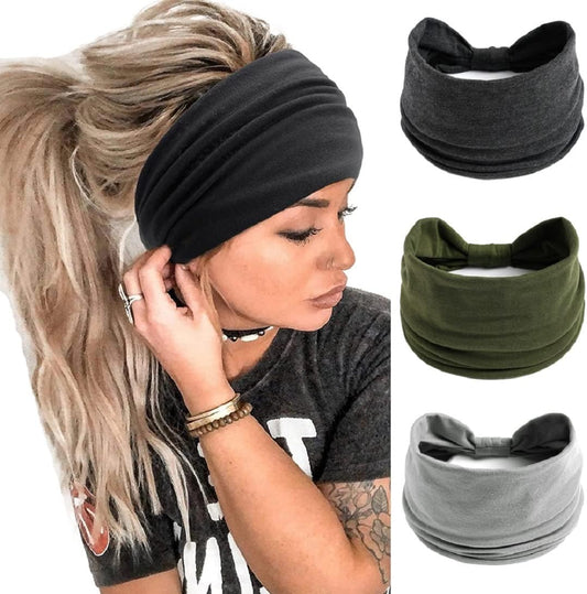 K-Elewon 3 Pack Women Wide Elastic Head Wrap Headband Sports yoga Hair Band