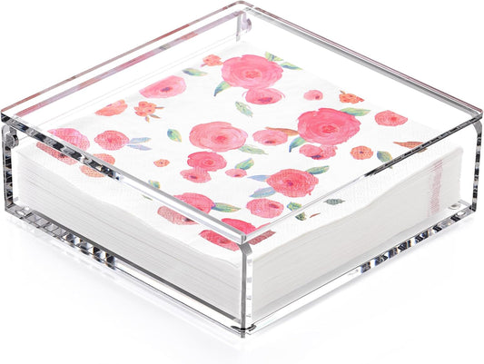 DINGHUO Flat Acrylic Napkin Holder for Table, Open Side Design Napkin Dispenser with Weighted Arm, Square Paper Holder for Restaurant, Kitchen, Bathroom, Countertop, Dinner