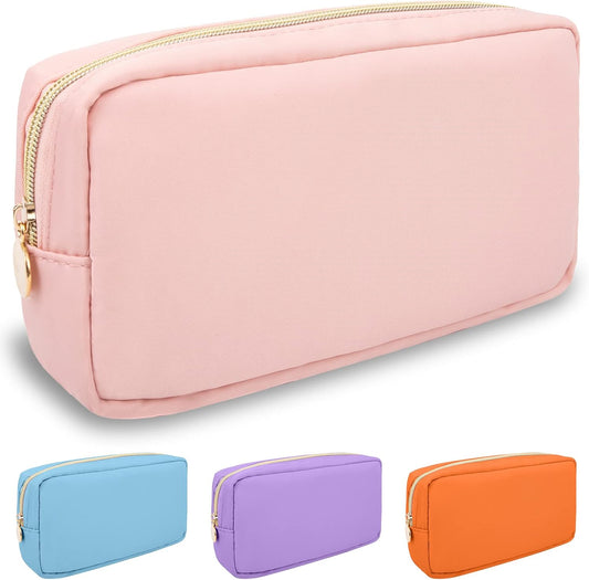 Nylon Small Makeup Bag for Purse, Cute Preppy Pink Makeup Bag Cosmetic Zipper Pouch Purse, Waterproof Portable Travel Toiletry Bag Clutch Makeup Brush Bag Organizer Storage for Women Men Girls(Pink)