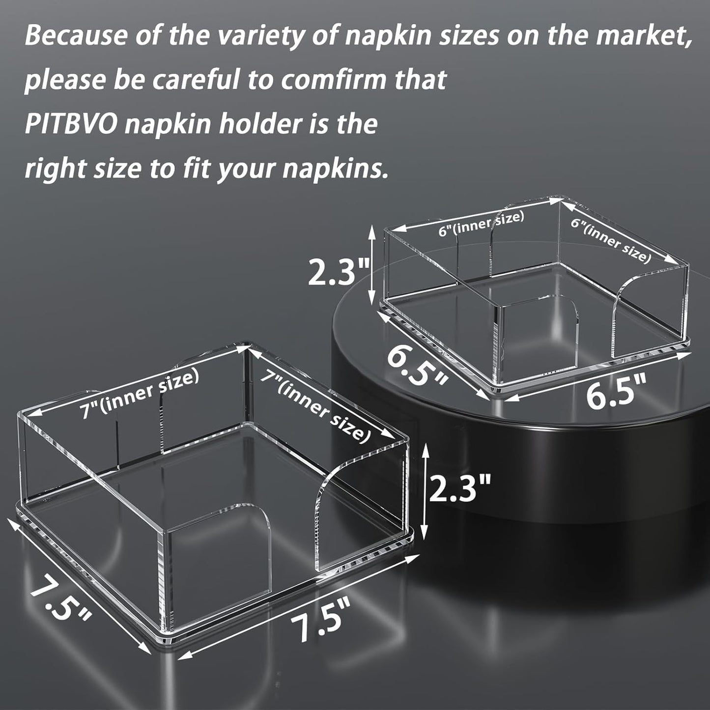 Napkin Holder, 2 PCS Clear Acrylic Guest Towel Holder for Table, Luncheon Napkin Paper Towel Tray, Buffet Napkin Dispenser Cocktail Napkin Caddy for Home Bathroom Kitchen Bar (Square 6.5"+7.5" Set)