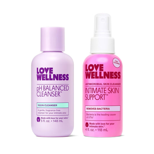 Love Wellness Feminine Hygiene Bundle | pH Balancing Cleanser + Intimate Skin Support Spray | Fragrance-Free Vulva Wash & UTI Prevention Spray | Gentle Daily Intimate Care Set for Women