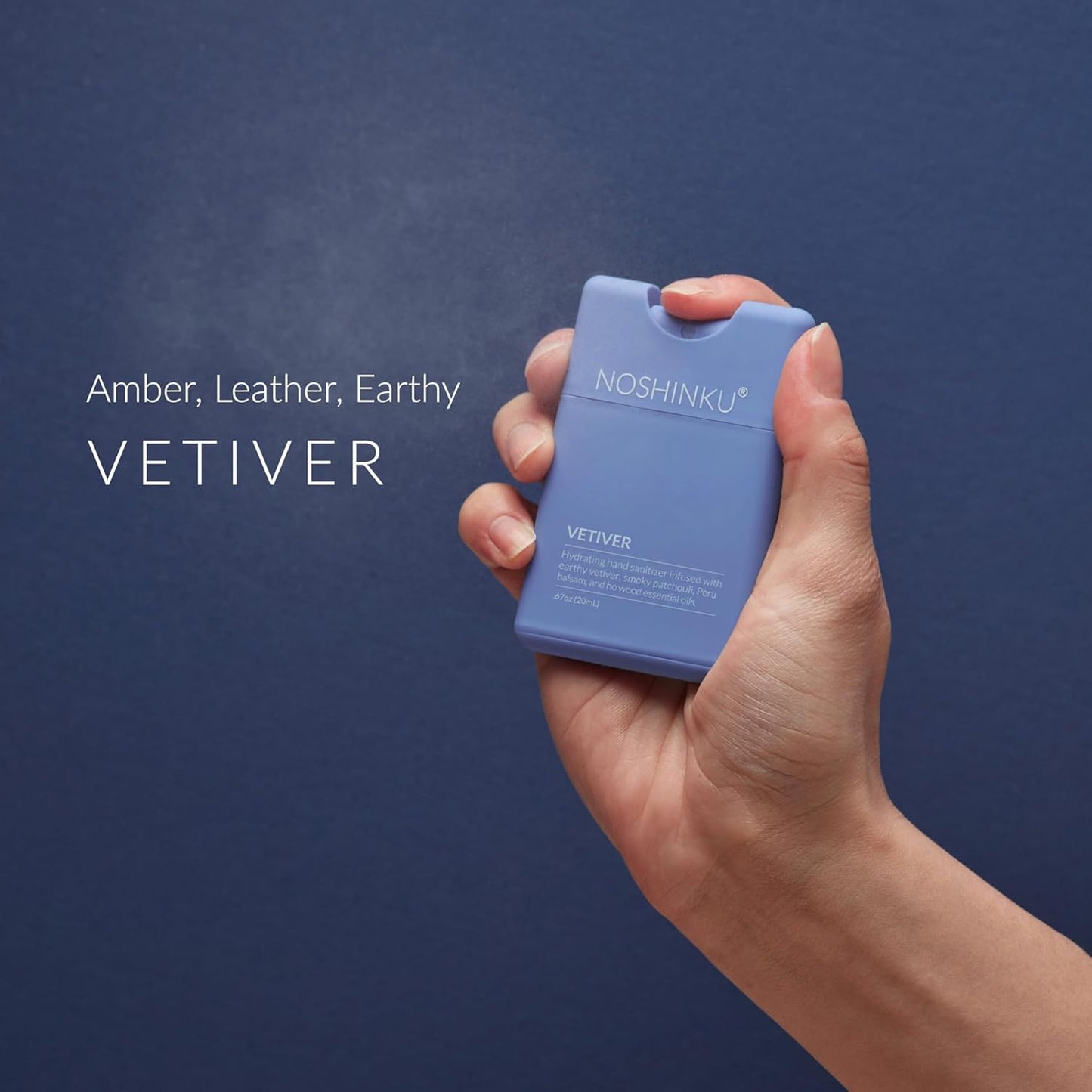 Noshinku - Refillable Hand Sanitizer Vetiver 3-Pack, Travel Size Spray with Hydrating Botanical Oils, Natural Ingredients, All Natural Fragrances, Sugarcane Derived Alcohol, No Parabens, No Dyes