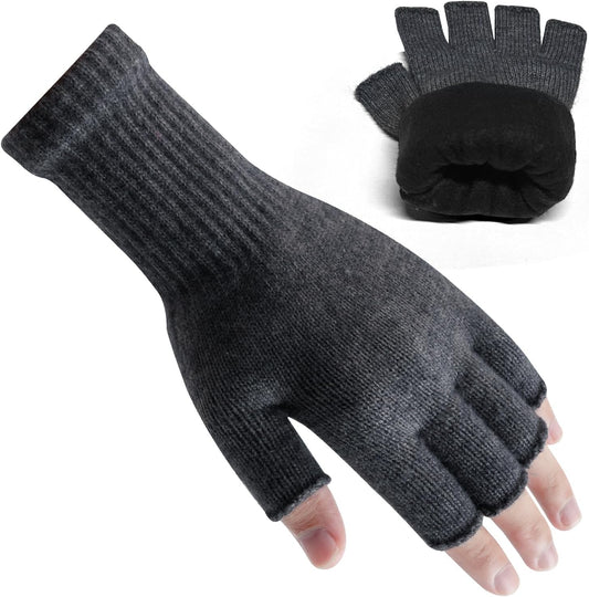 Rahhint Alpaca Wool Fingerless Gloves for Men Women Double-Layer Fleece Lined Winter Liner Warm Windproof Knitted