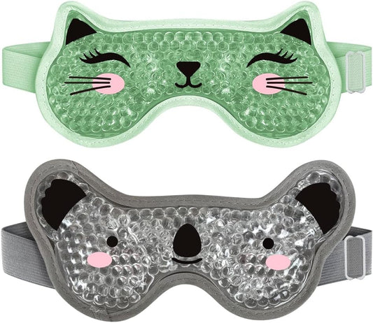 Kids Ice Packs 2 Packs Cooling Eye Mask with Soft Plush Backing for Children Boo Boos Sinus Headache Fever Patch for Kids (Green+Grey)