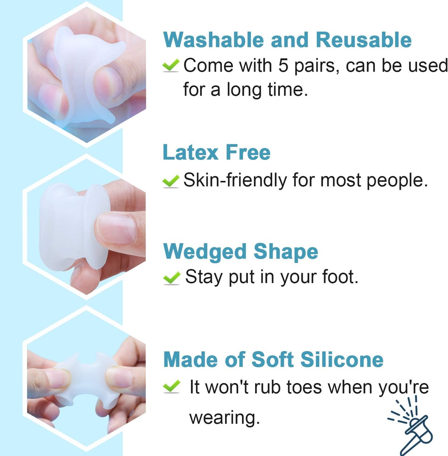 Povihome 10 Pack Toe Spacers Separators, Bunion Corrector Gel Orthotics (1/2'' Thick) for Bunion, Overlapping Toes - L Size