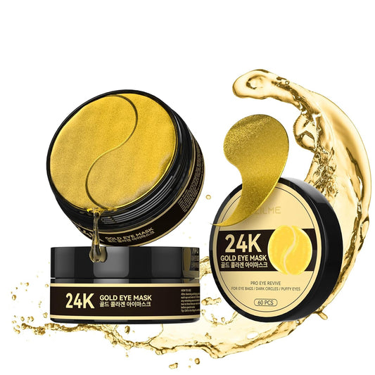 24k Gold Under Eye Patches - Firming, Glowing & Hydrating Hydrogel Mask for Puffy Eyes, Dark Circles, Wrinkles, Eye Bags Treatment, Gifts for Women and Men, 60Pcs Black