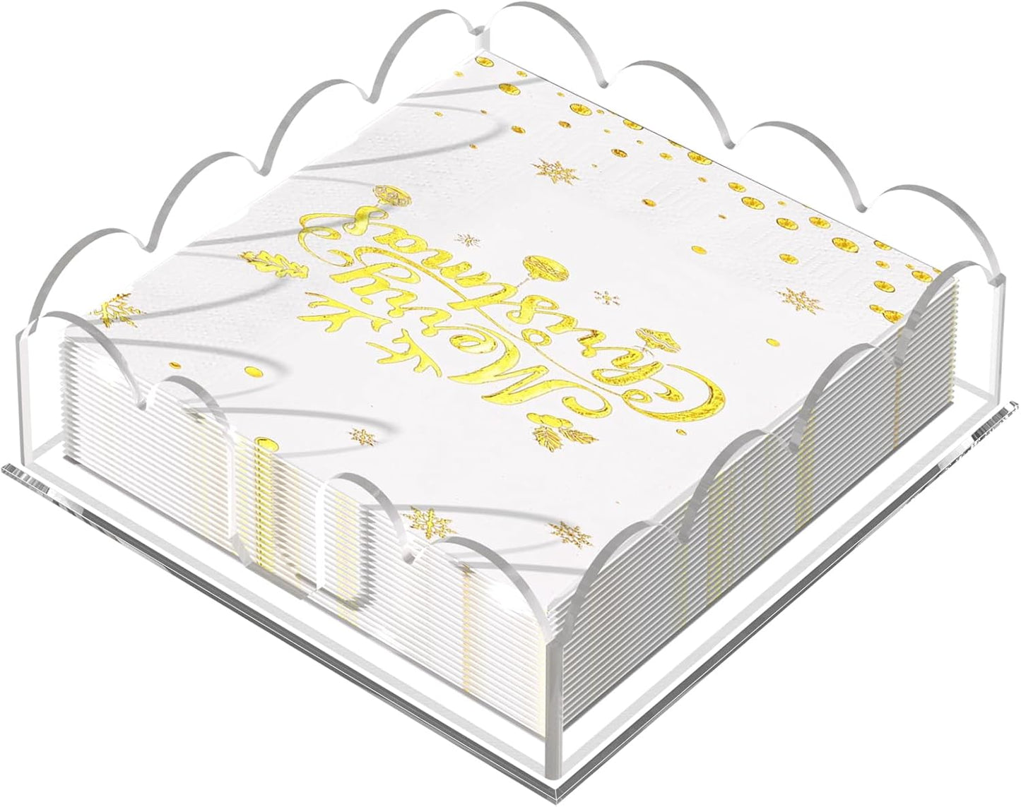 Napkin Holder fo Table, Acrylic Napkin Paper Towel Holder for Kitchen, Clear Acrylic Guest Towel Holder Tray for Bathroom, Cocktail Napkin Holder for Dinner (Scalloped Clear 7'' Square)