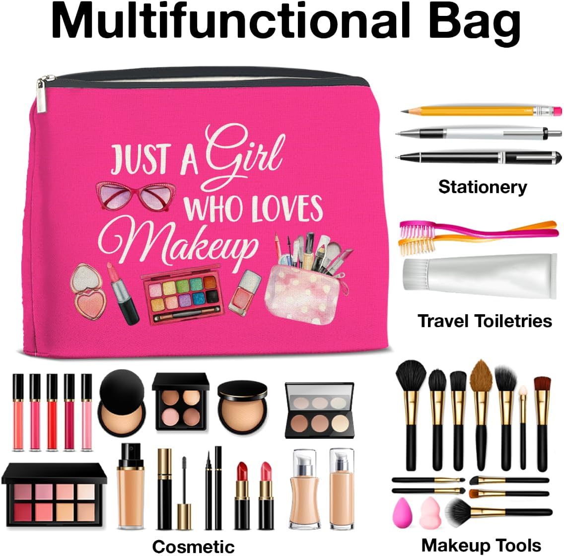 Make Up Cosmetic Bag Gifts for Women Sister Daughter, Just a Girl Who Loves Makeup Bag Zipper Makeup Pouch