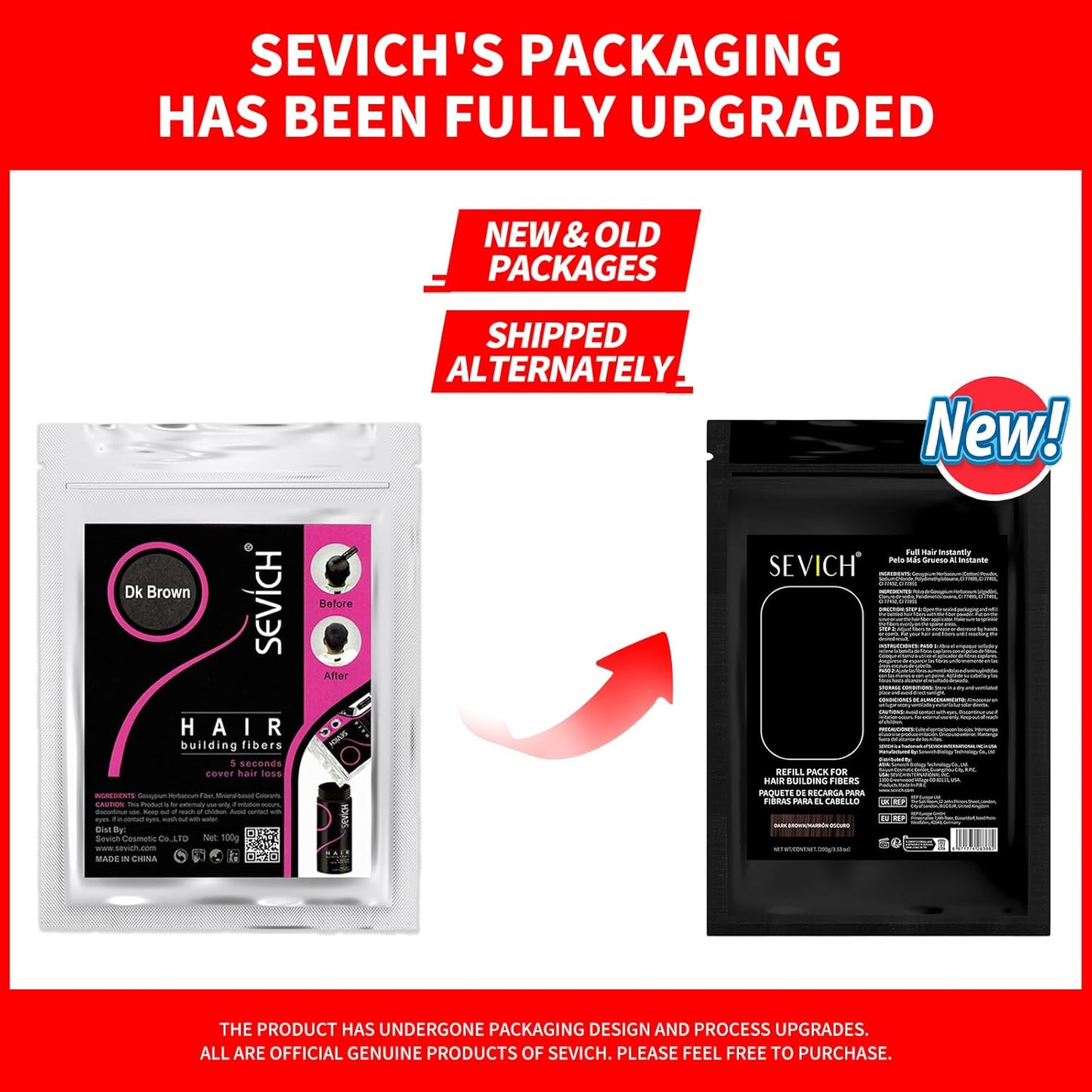 SEVICH Hair Fibers Refill 100g - Compatible with Most Brand Bottles | Hair Building Fibers for Thinning Hair | Instant Thickening Powder for Men & Women | 5-Second Natural Coverage,Light Brown