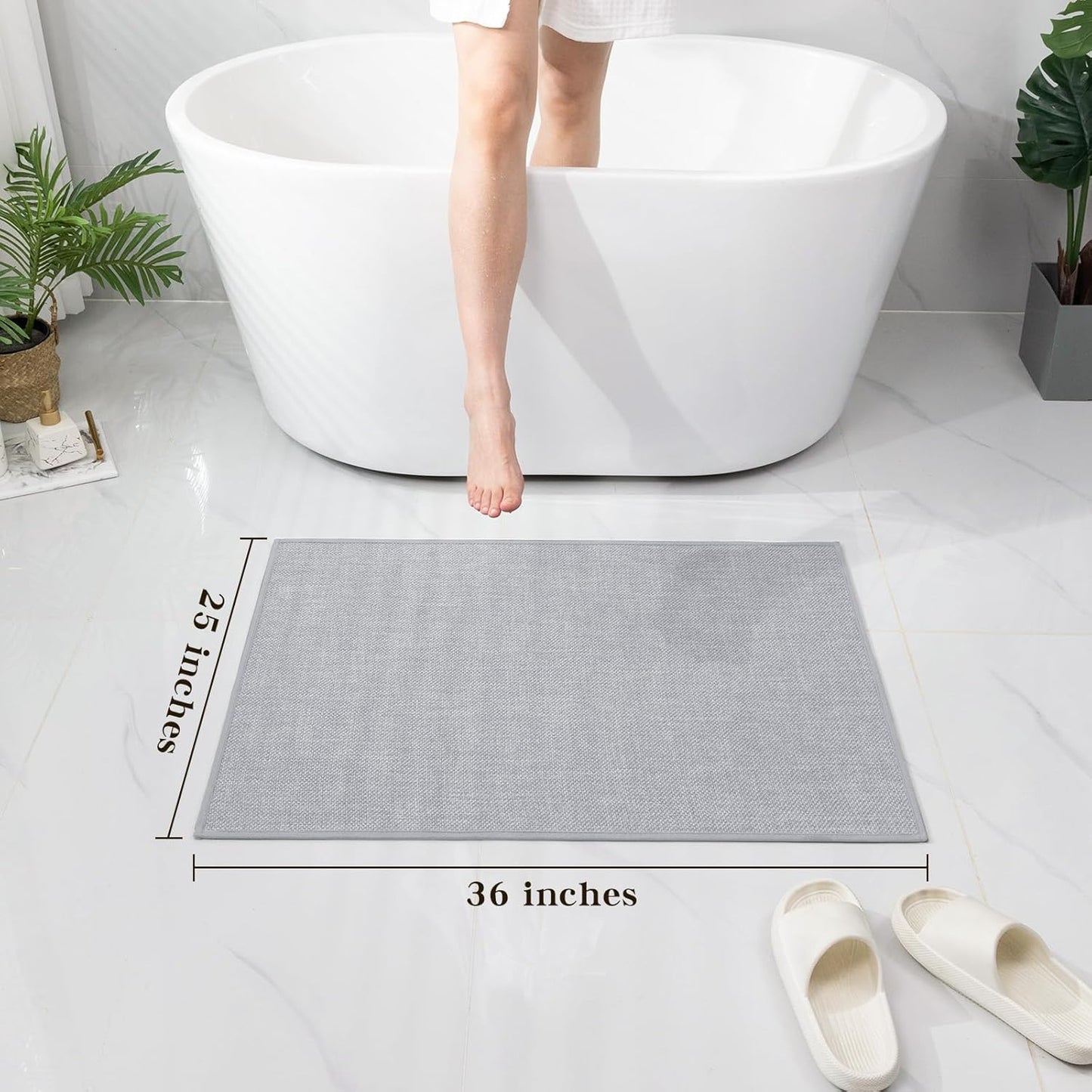 chakme Bathroom Rugs Mat 36x25, Ultra Thin Non Slip Bath Mat Large Quick Dry Absorbent Bath Mat for Bathroom Floor, (Light Grey, 36"x25")