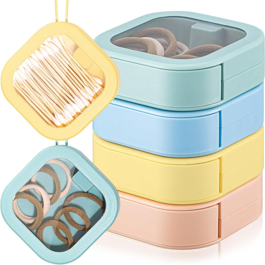 Kathfly 4 Pcs Vivid Colors Hair Tie Organizer Portable Hair Accessory Storage Containers Stackable Tie Bobby Pin Holder Home Cotton Swab Dispenser Accessories Jewelry Organizer Box
