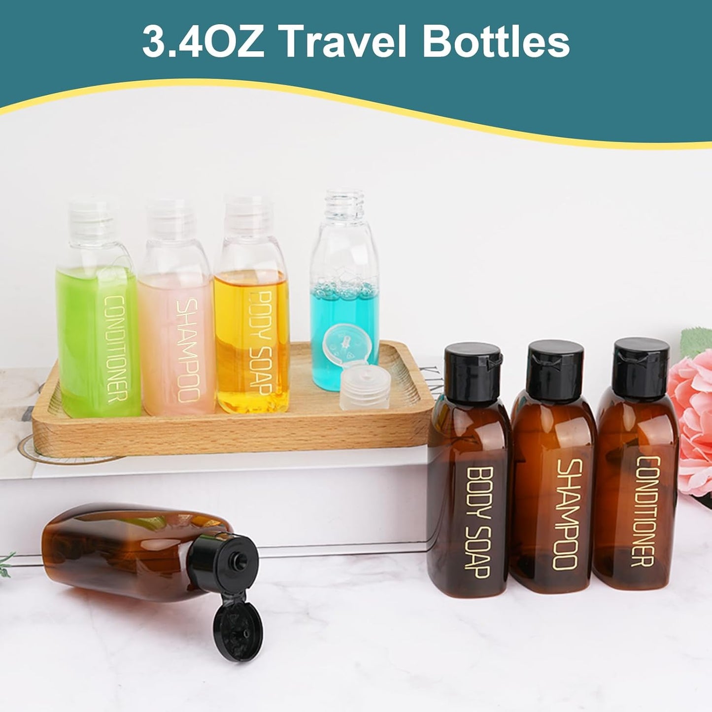 Cosywell Travel Bottles for Toiletries 8PCS 3.4oz TSA Approved Containers - Leak Proof Empty Lotion Bottles With Flip Cap for Shampoo and Toiletries