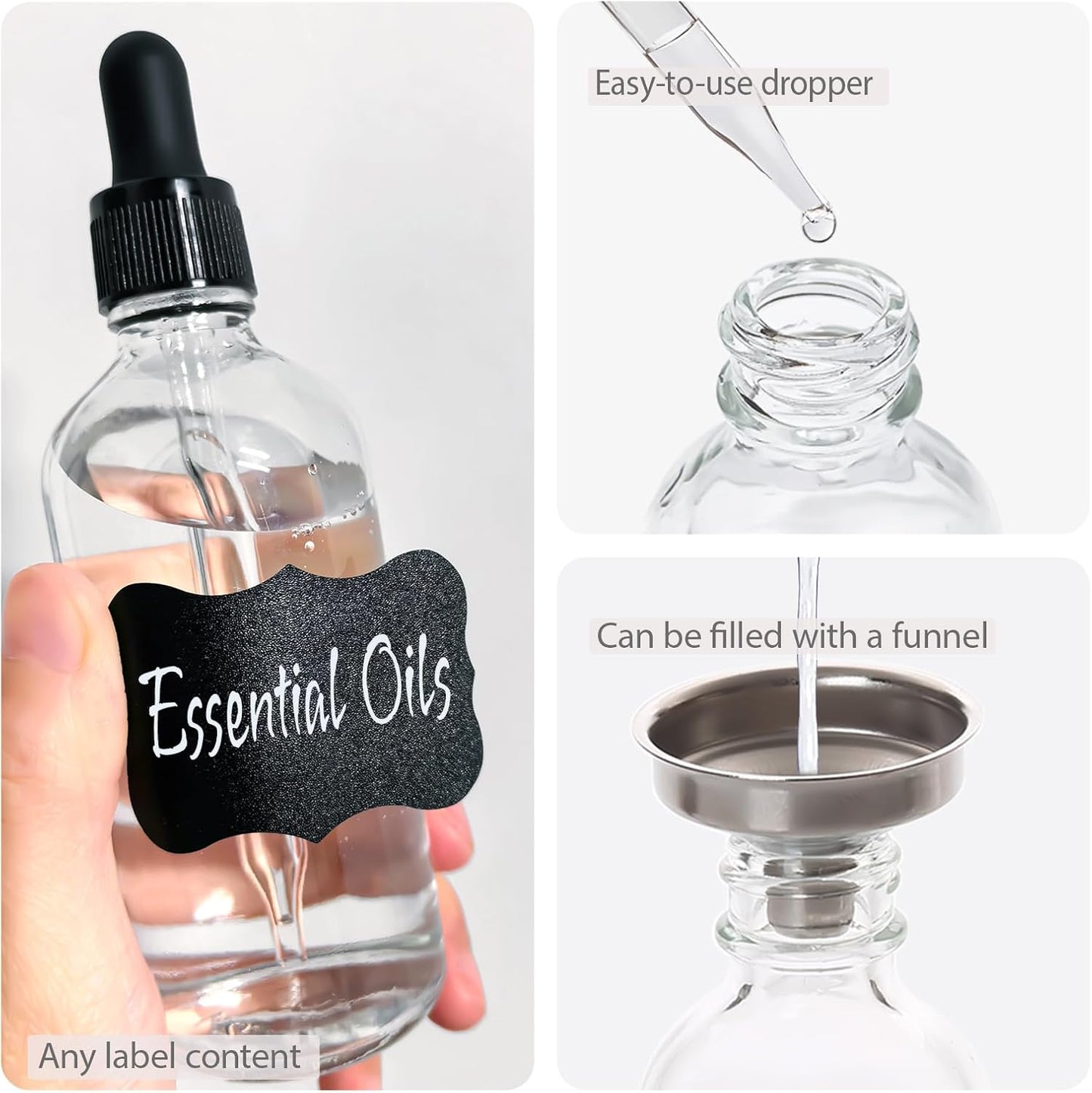 2 oz Glass Dropper Bottles,4 Pack 60ml Empty Reusable Leak Proof Thick Tincture Bottles for Essential Oils,Hair Oil,Liquids,Laboratory,Pharmacist Bottle,Massage,Perfumery Aromatherapy