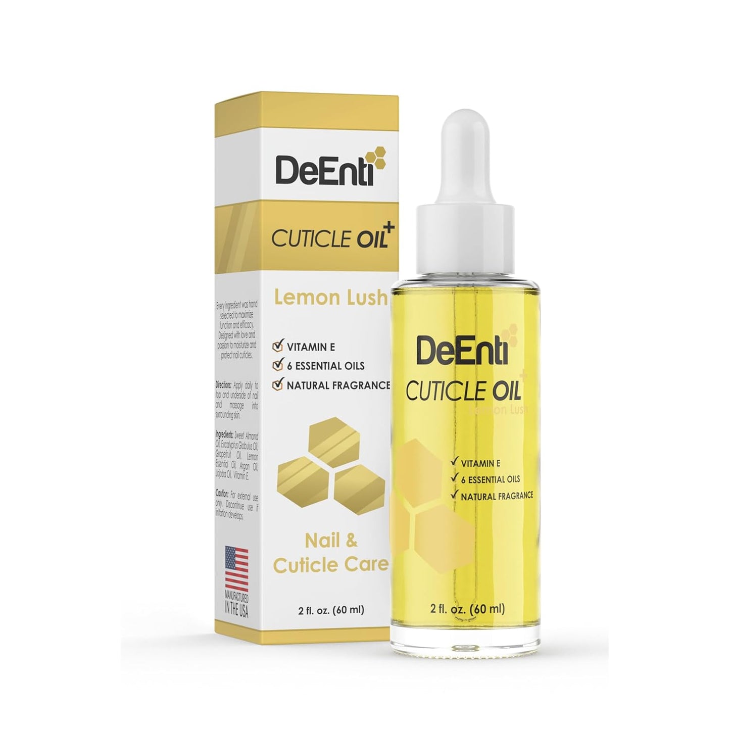 DeEnti Cuticle Oil, Jojoba Oil for Nails, 2oz Hydrating Cuticle Nail Oils, Lush Lemon Scented Cuticles Repair, Vitamin E Nail Supplies, Professional Salon Quality Manicure Supplies