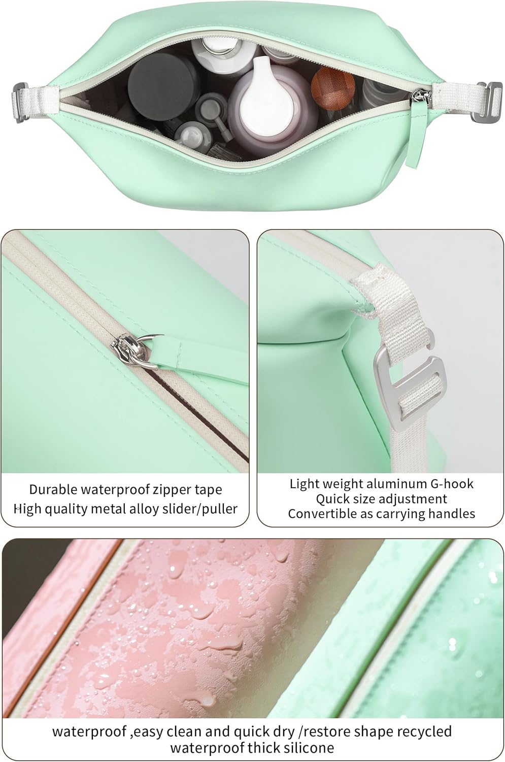 6"x 9.84" 4.5L Large Silicone Toiletry Bag,Waterproof Leakproof Foldable Travel Organizer,Dopp Kit Alternative for Men & Women,Turquoise Blue