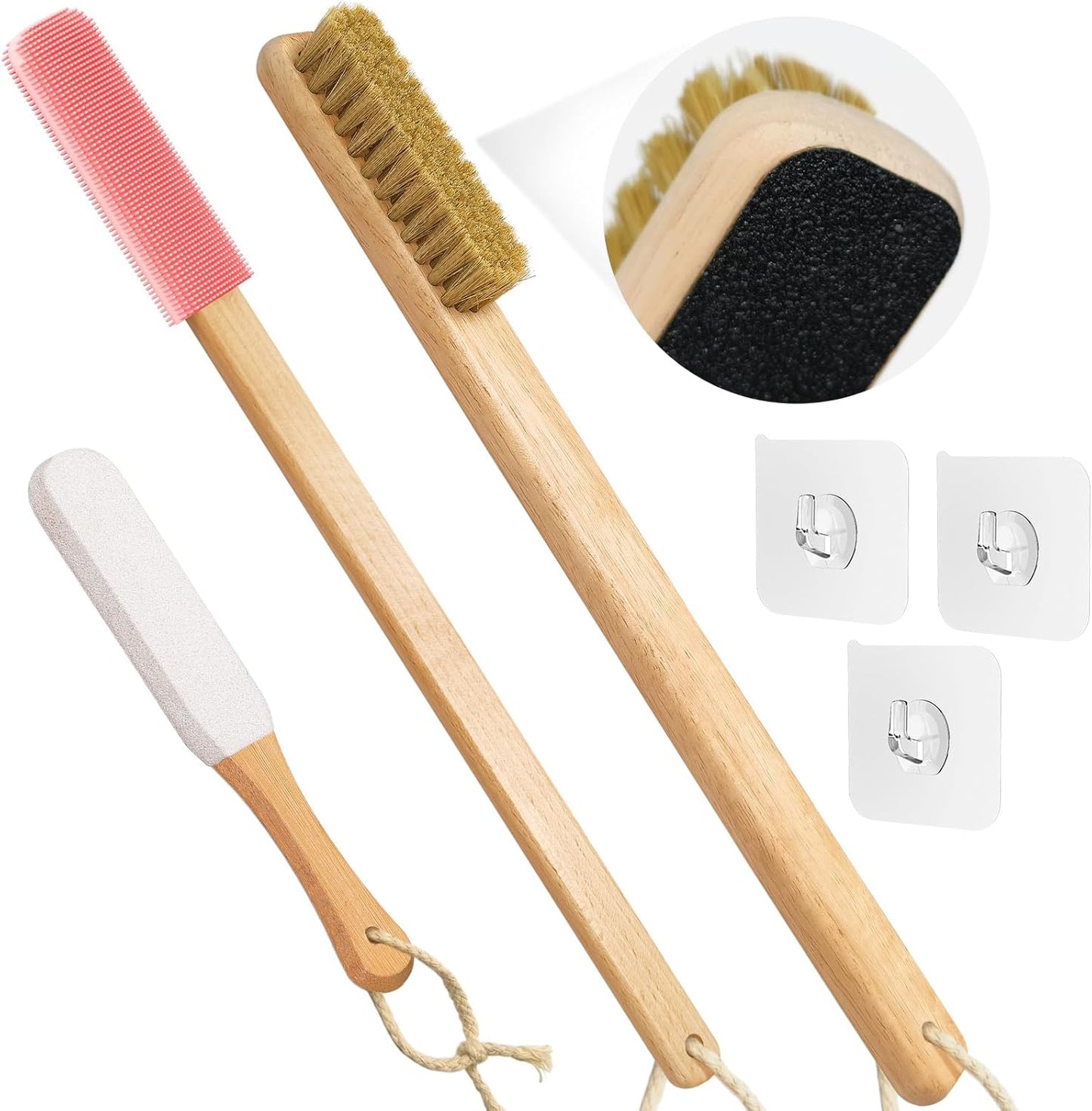 Long Handle Toe Gap Cleaning Brush+Body Shower Brush+Foot Grinder, Silicone Foot Scrubber for Shower, Feet Cleaner Scrub Foot Care for Seniors,Elderly, Men and Women,Pink