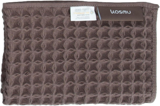 Luxury Japanese Cotton Silk Waffle Bath Towel | Plush, Absorbent, and Quick Dry | Free Storage Bag Included (Dark Cocoa, Face Towel, 16" x 16")