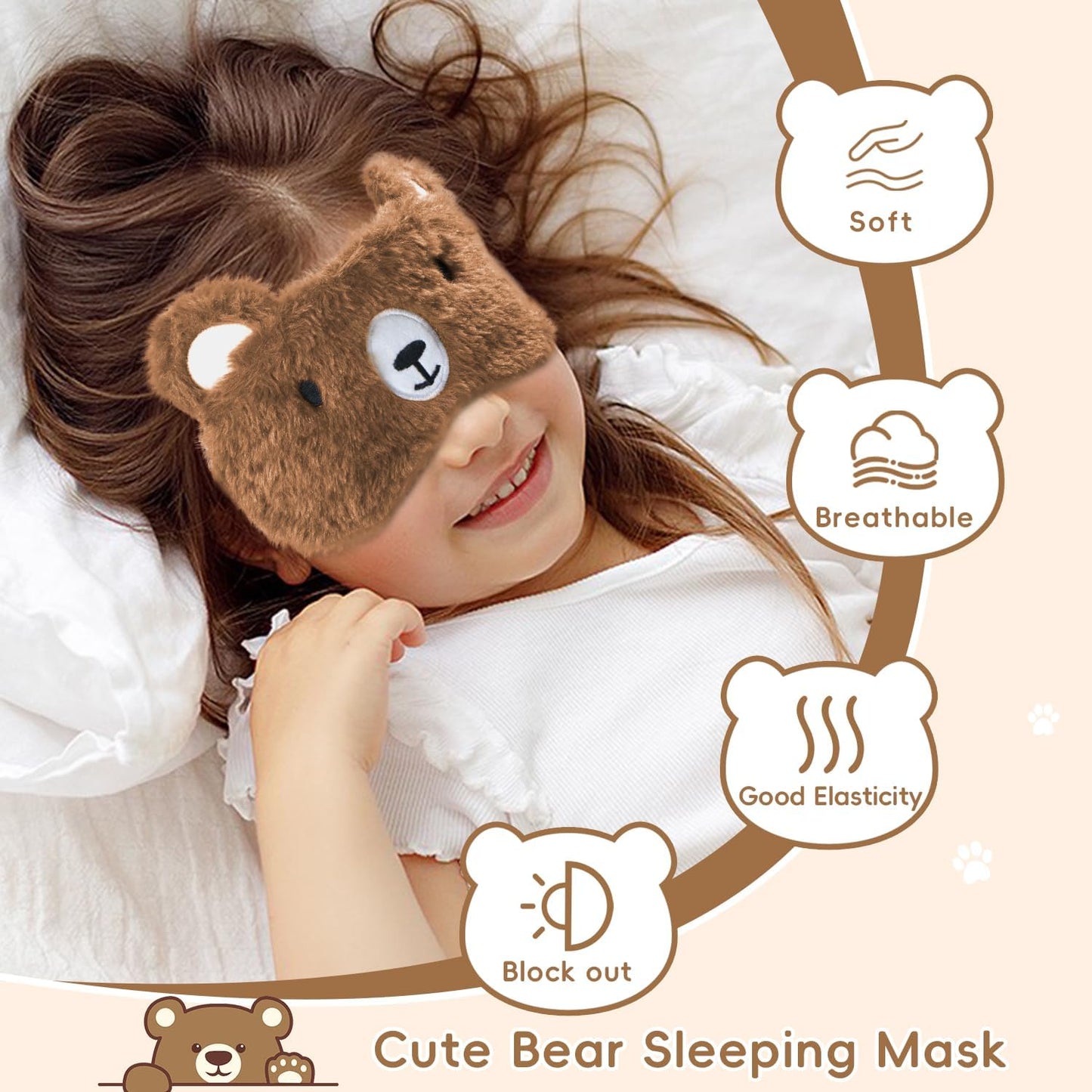 Cooling Eye Mask and Sleep Mask Eye Cover Girls Boys Birthday Cute Teens Woman, Cold Warm Eye Compress for Dry Eyes Spa at Home Travel Plush Blindfold Sleeping Unicorn Bear Cat Brown