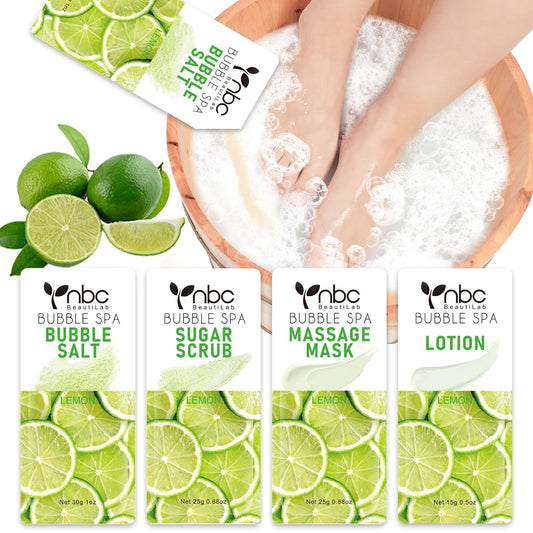 Pedicure Kit Foot Soak Set: Bubble Salt, Sugar Scrub, Massage Mask, Massage Lotion in a Box, 4 Step Foot Spa Kit for Dry Feet,Tired Feet（1 Set Lemon)