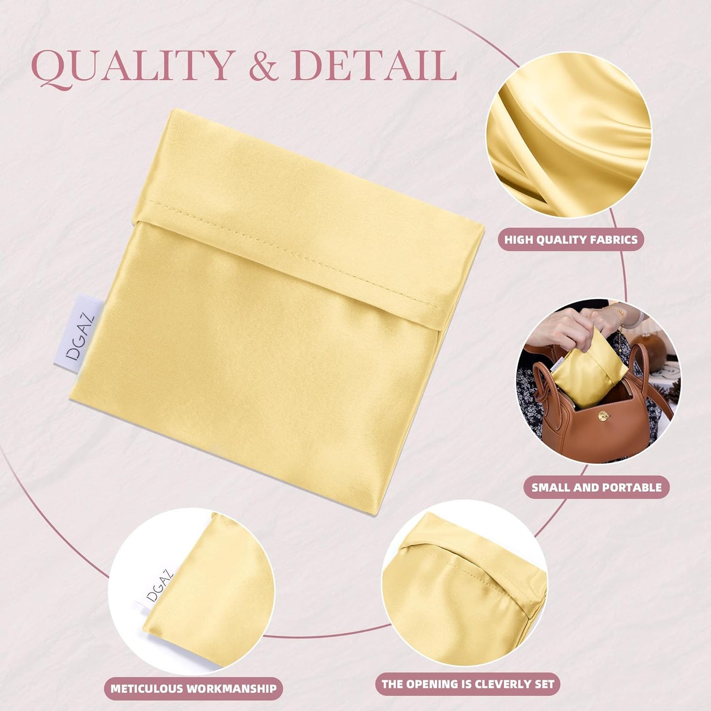 DGAZ Silk Sanitary Napkin Storage Bag, Period Bags for Teen Aged Girls, Portable for Panty Liners/Menstrual Cup/Small Tampons，Mini Makeup Bags for Purse(Mimosa)