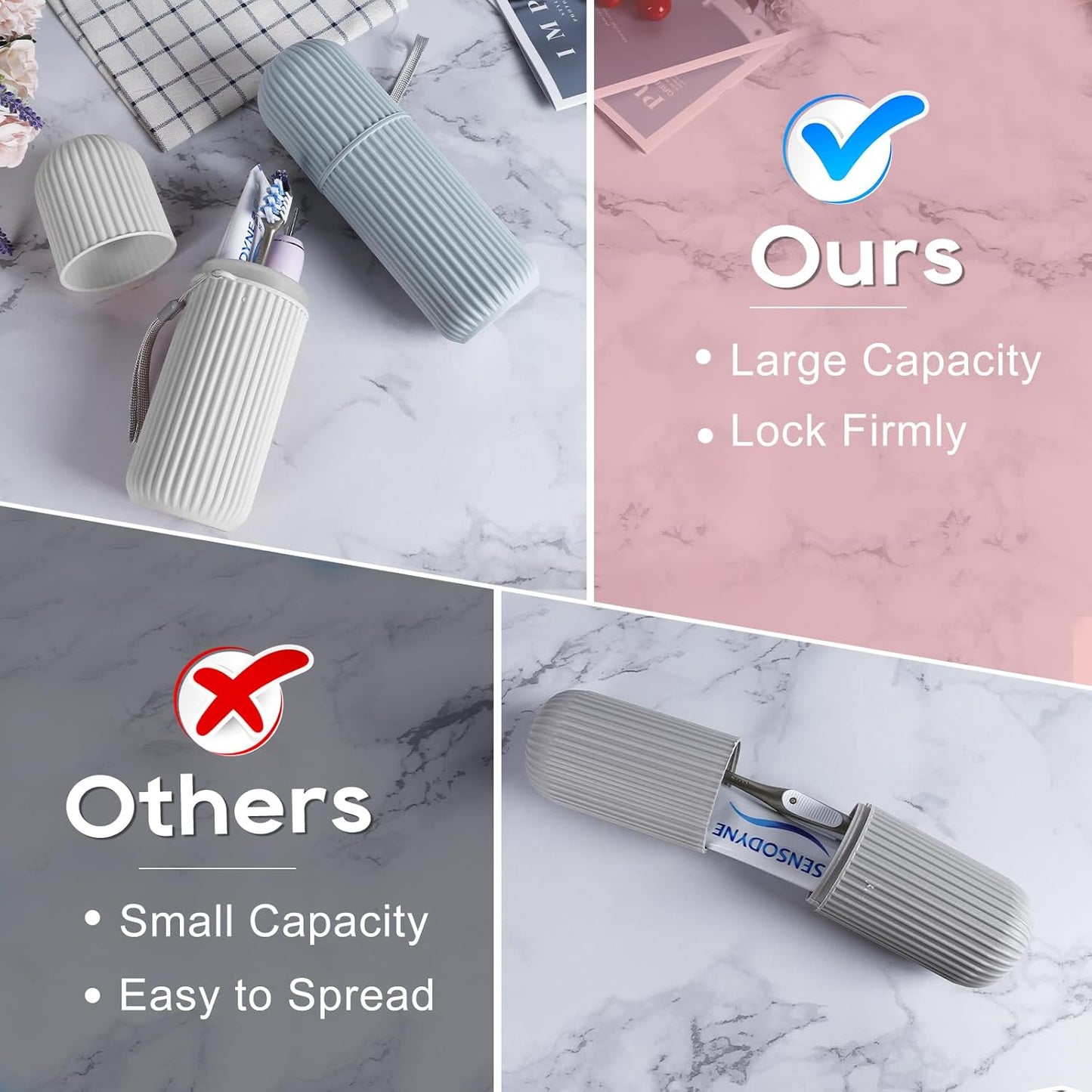 UCEC Toothbrush Travel Case, Portable Holder for Travel, Business, School - 2 Pack (Blue, Grey)