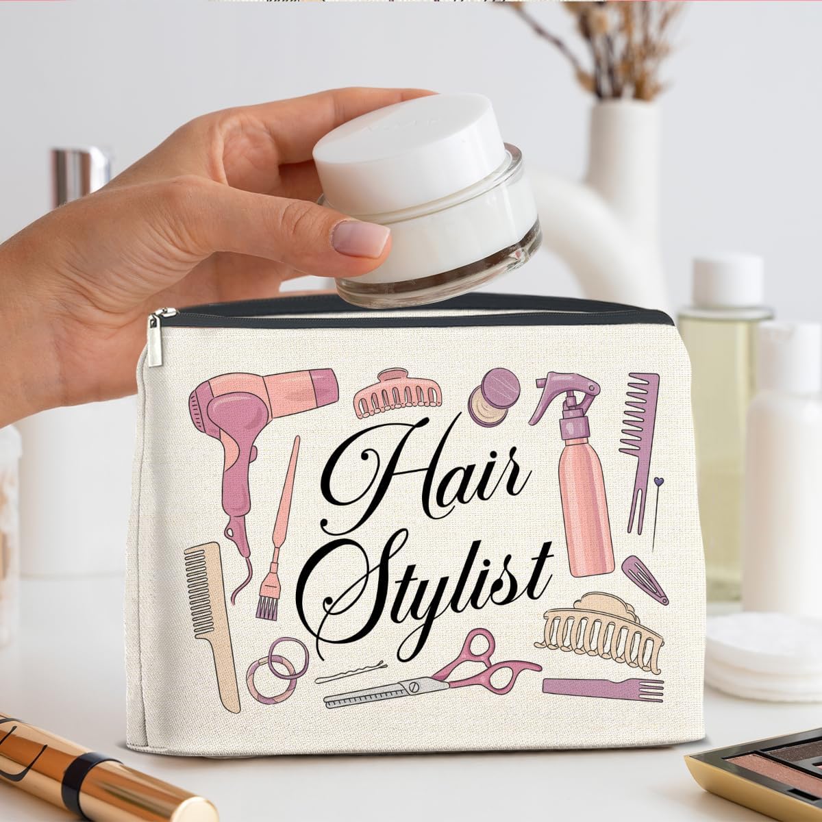 Hair Stylist Makeup Bag Hairstylist Gifts for Women, Gift for Hairdresser Hair Stylist Cosmetic Bag Zipper Makeup Pouch
