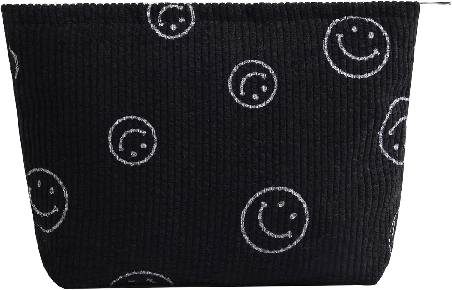 Cosmetic Bags for Women - Corduroy Cosmetic Bag Aesthetic Women Handbags Purses Smile Dots Makeup Organizer Storage Makeup Bag Girls Case Bags (A-Black)