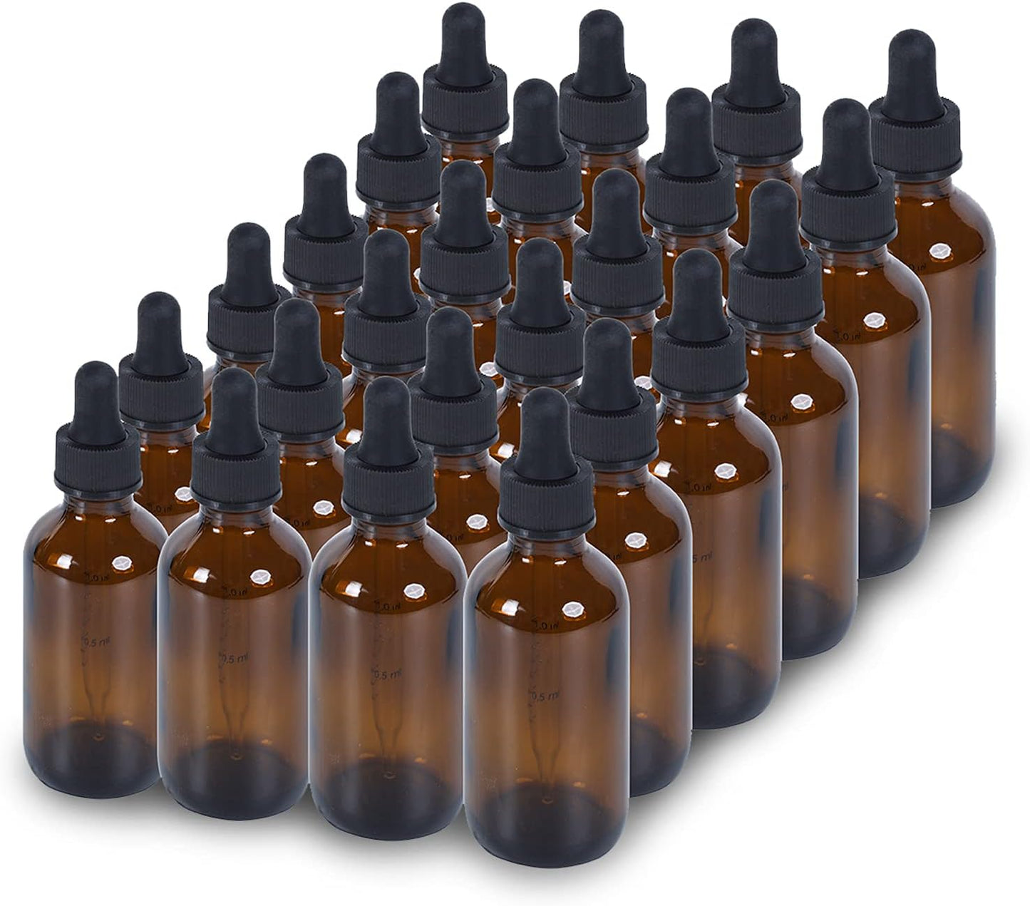 1 oz Dropper Bottle 24 Pack Amber Glass Boston Bottles 30ml with Eye Droppers Black Caps for Essential Oils, Perfume, Leak Proof Travel Bottles for Liquids