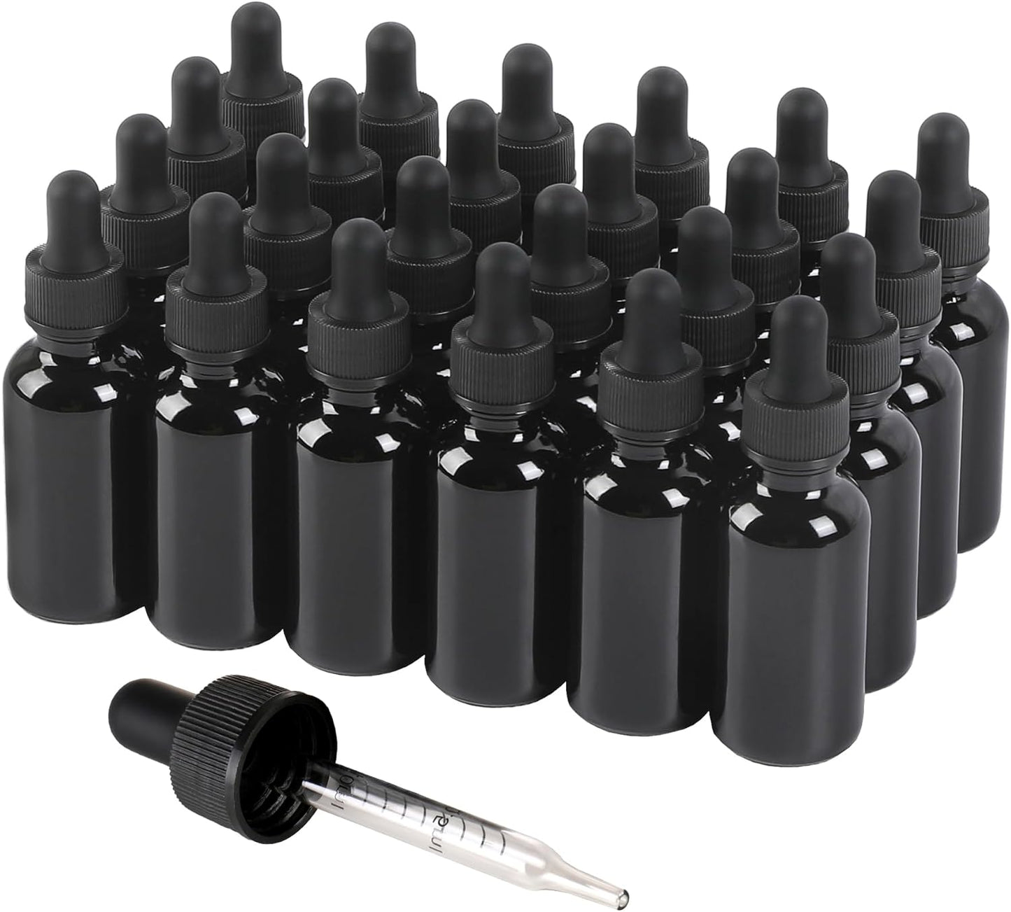 24 Pack,1oz Glass Dropper Bottle,Black Tincture Bottles with Dropper,Pretty Finish for All Kinds of Liquids,Oil Bottles for Hair- Stronger Suction ideal for Leakproof Travel