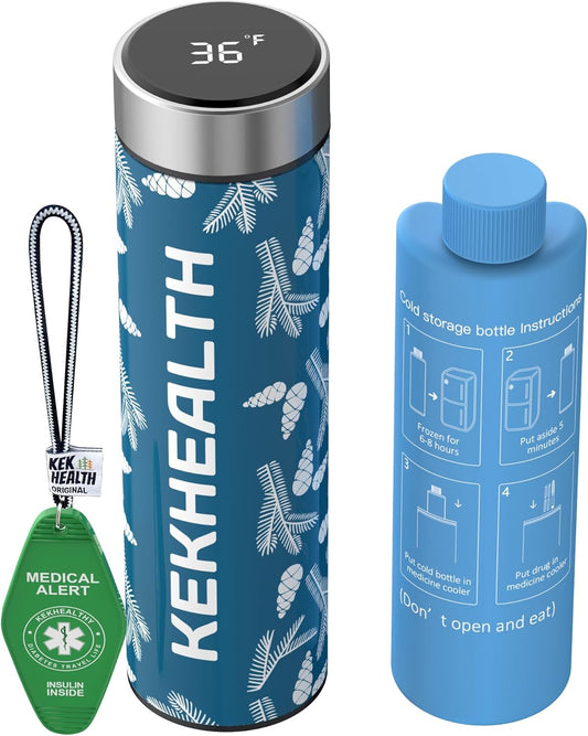 Compact 60H Insulin Cooler Travel Case Temp Display Medication Cooler for Travel TSA Approved Ice Packs Insulated Medicine Bag EpiPen Case Diabetic Cooler with QR Medical Alert Tag (Hazel)