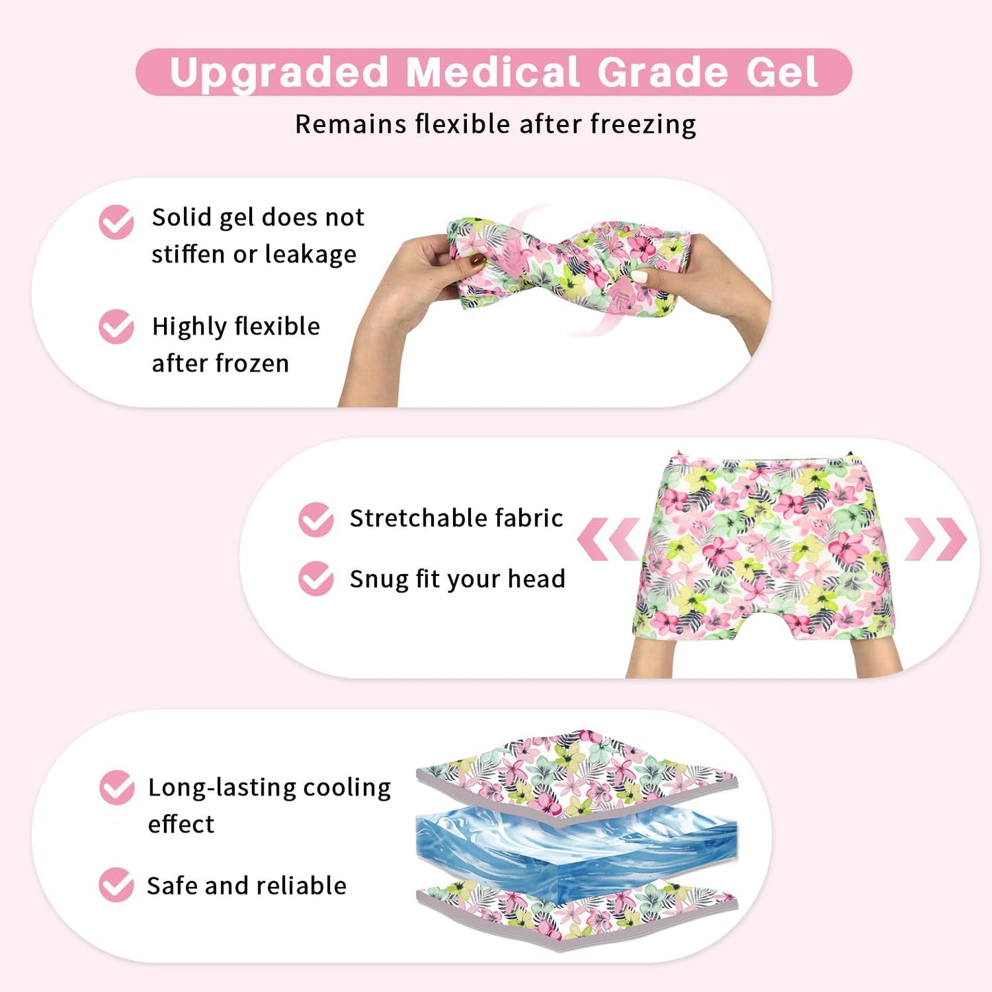 Migraine Relief Cap, Gel Cooling Eye Mask, Cooling Gel Relief 2 Pack Set, Hot/Cold Therapy, Natural Relief Cap, Instant Headache Relief, for Sinus, Puffy Eyes,Tension, Stress Relief