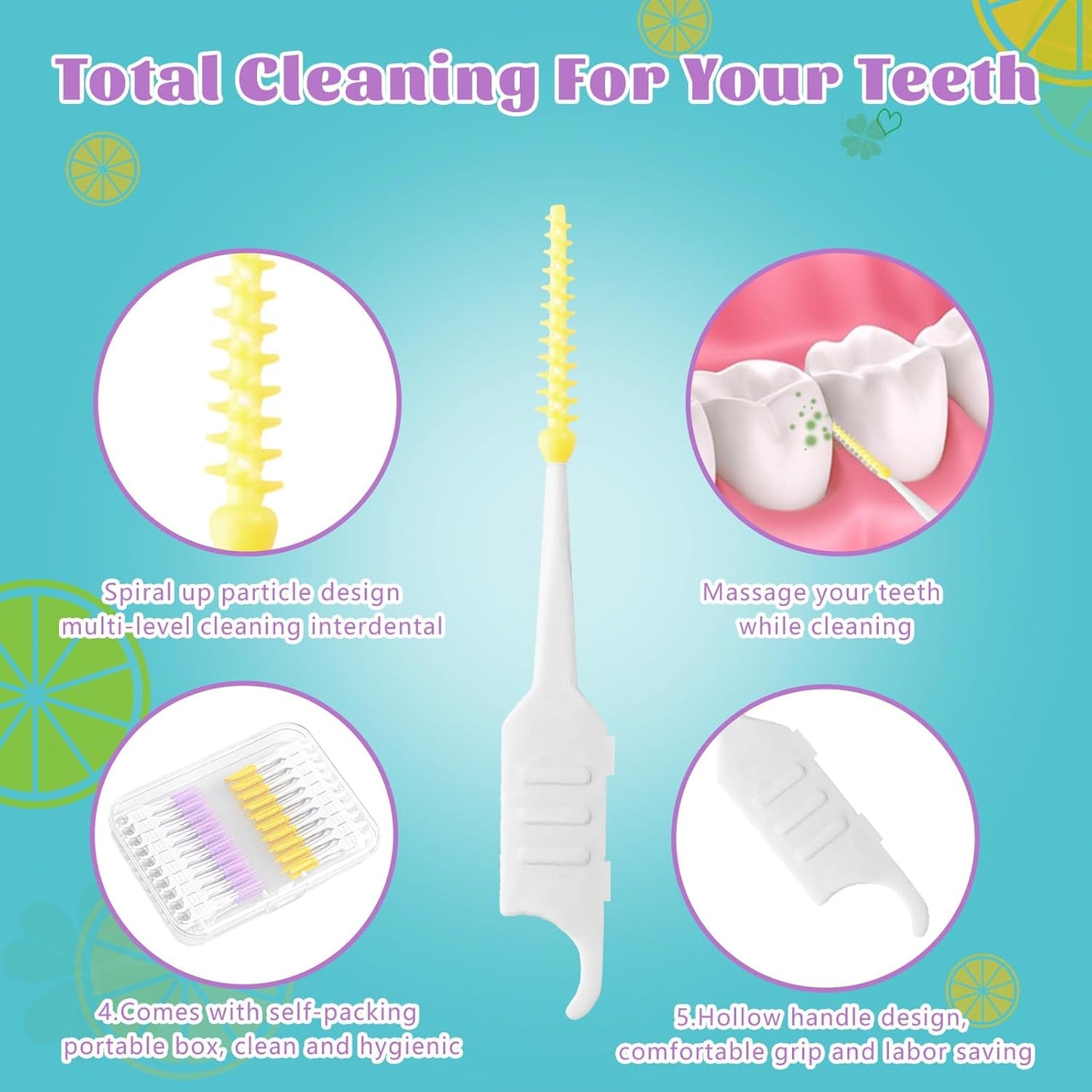 250 Pieces Interdental Brushes, Silicone Dental Floss Picks with Case Dental Brushes Dental Picks Tooth Floss Picks for Teeth Cleaning(Yellow, Purple)