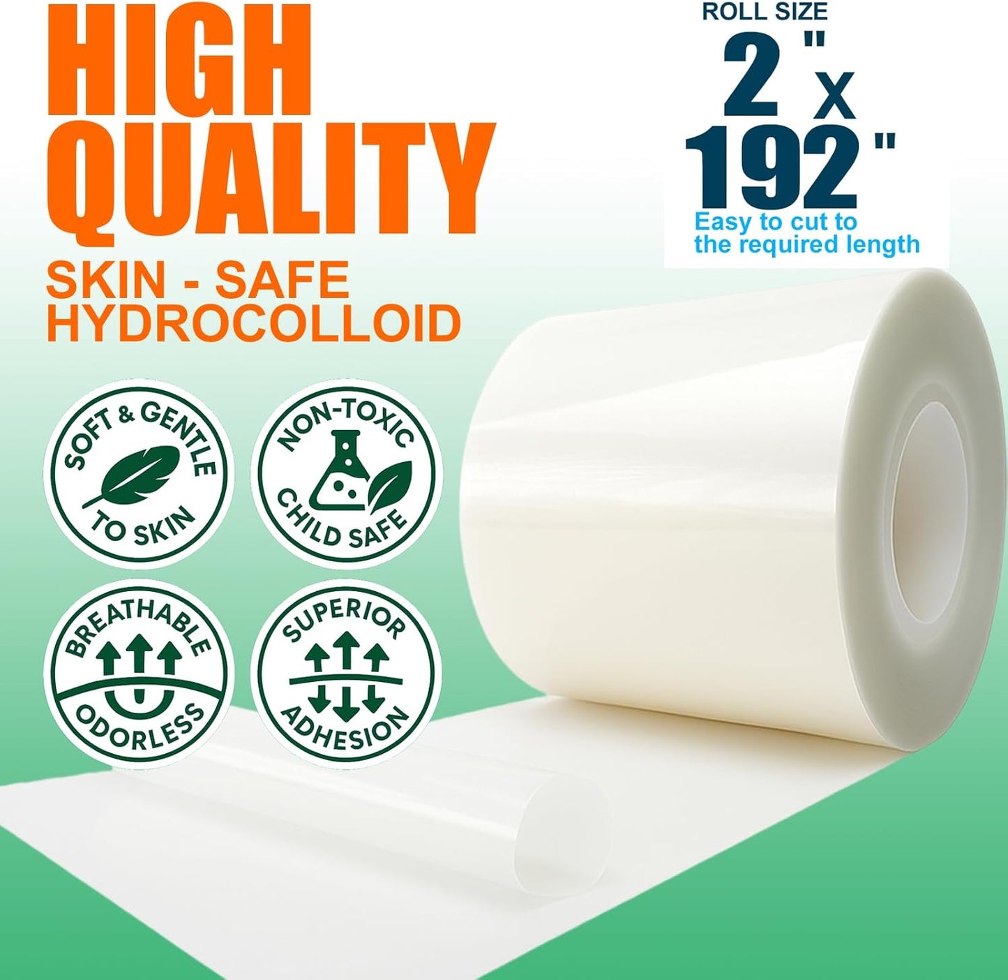 Hydrocolloid Roll for Wound Care – 2 in × 16 ft, Cut-to-Size Hydrocolloid Bandages, Extra Large Patch Tape, Ultra Absorbent, Waterproof & Flexible, First Aid Kit Essential