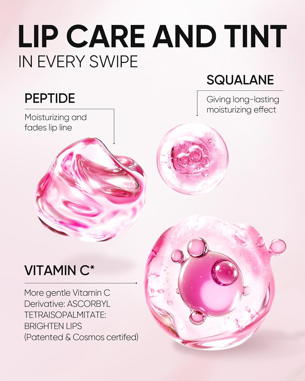 Hydrating Brightening Lip Serum, Smooth Tinted Lip Stain, Plumping Lip Gloss with Polypeptide Squalane, Moisturizing Balms, Brighten Dark Lips, Korean Beauty Makeup (00 Clear)