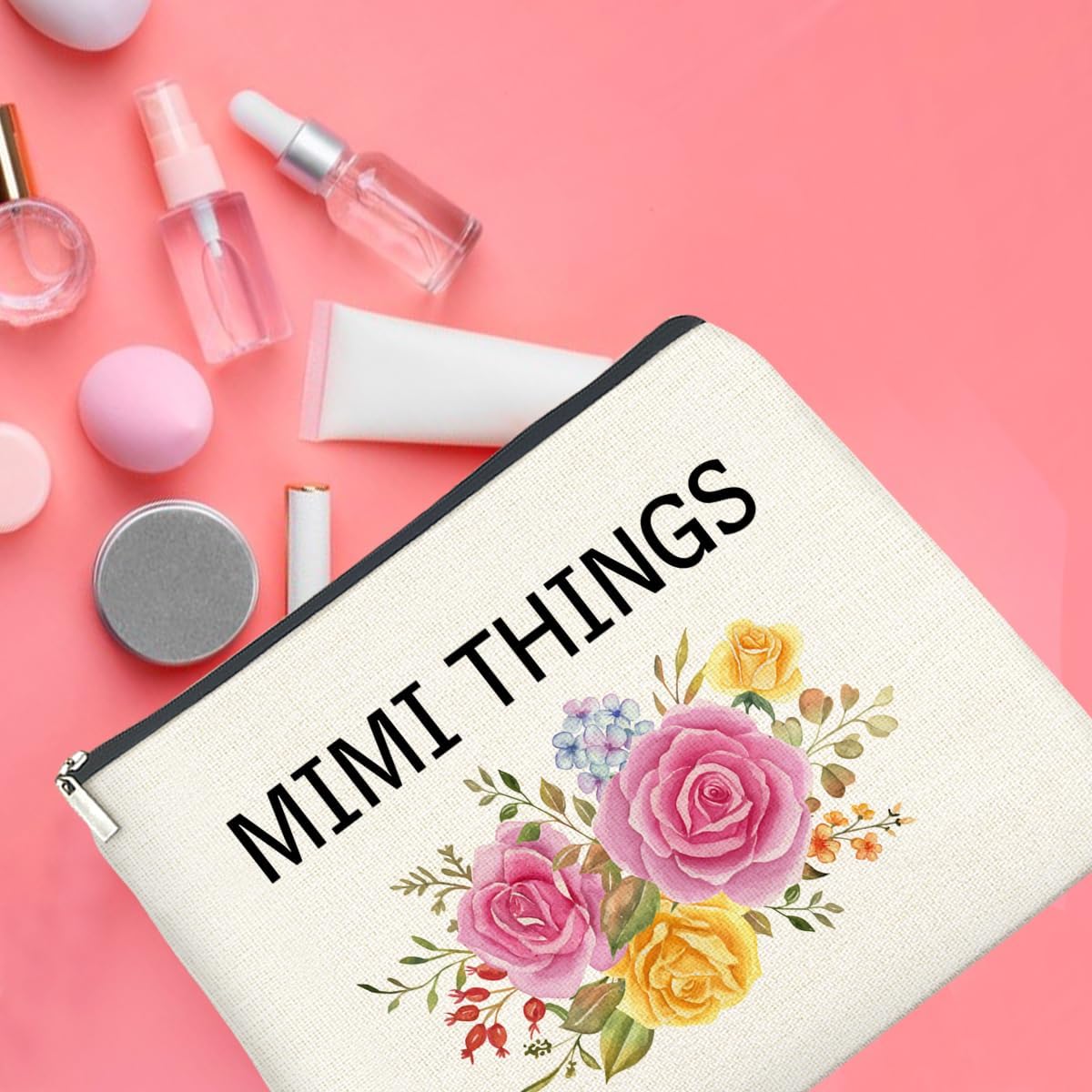Mimi Makeup Bag Grandma Gifts from Grandkids Granddaughter, Gift for Grandmother Nana Grammy Mimi Things Cosmetic Bag Zipper Makeup Pouch