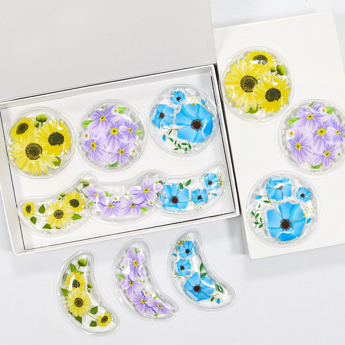 4PCS Gel Eye Ice Pack Set, Cold & Hot Compress, Reusable Cooling Gel Pads for Strain Relief, Swelling, Dark Circles, Redness, Puffy Eyes, Surgery Recovery(4 Purple flowers)