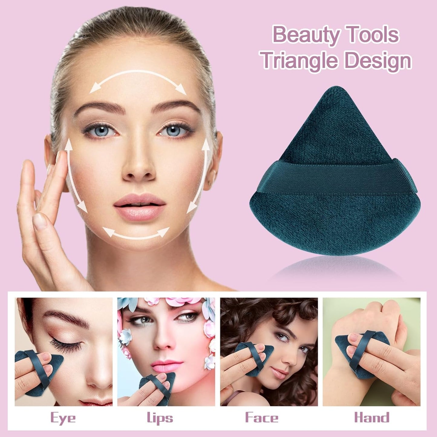 Pimoys 6 Pieces Powder Puff Face Soft Triangle Makeup Puff for Loose Powder Body Powder, Cosmetic Foundation Sponge Velour Setting Powder Puff(Peacock Blue)