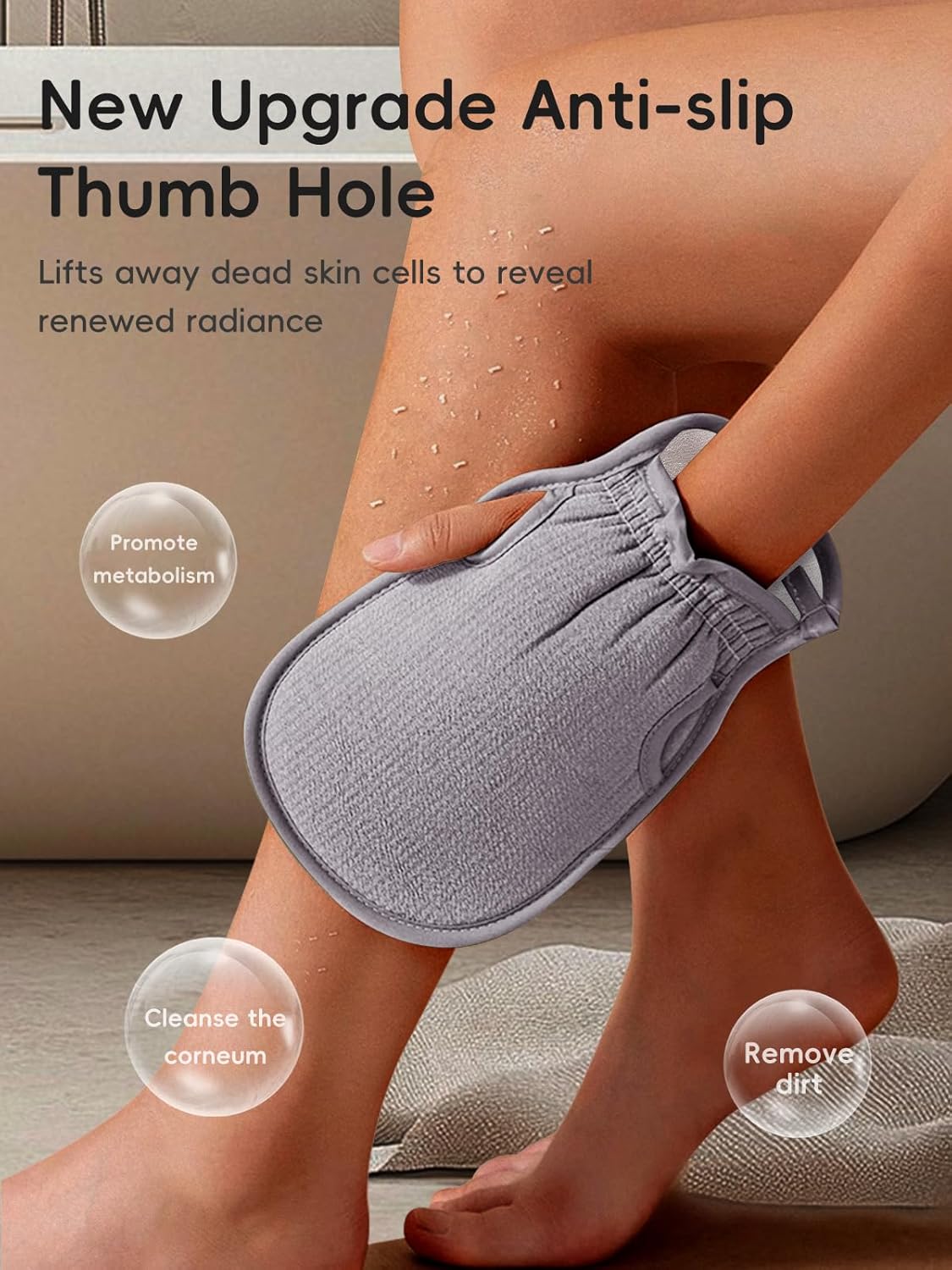 Exfoliating Glove (Original) Machine Washable Newly Upgraded With Thumb Holes Korean Body Scrubber 100% Vegan Viscose Exfoliating Mitt for Dead Skin Removal, Keratosis Pilaris & Self-Tan Prep