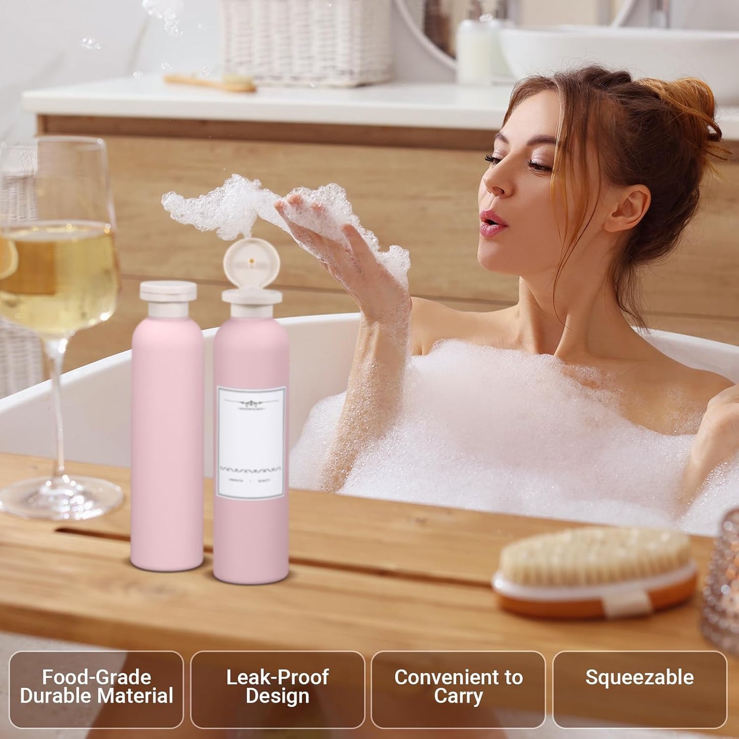 8.8oz Travel Essentials Shampoo Bottles for Toiletries,Empty Plastic Squeeze Bottles with Flip Cap for Toiletries Travel Size Shampoo and Conditioner (3 pack, pink)