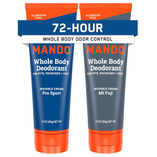 Mando Whole Body Deodorant For Men - Invisible Cream - 72 Hour Odor Control - Aluminum Free, Baking Soda Free, Skin Safe - 3 Ounce Tube (Pack of 2) - Pro Sport and Mount Fuji