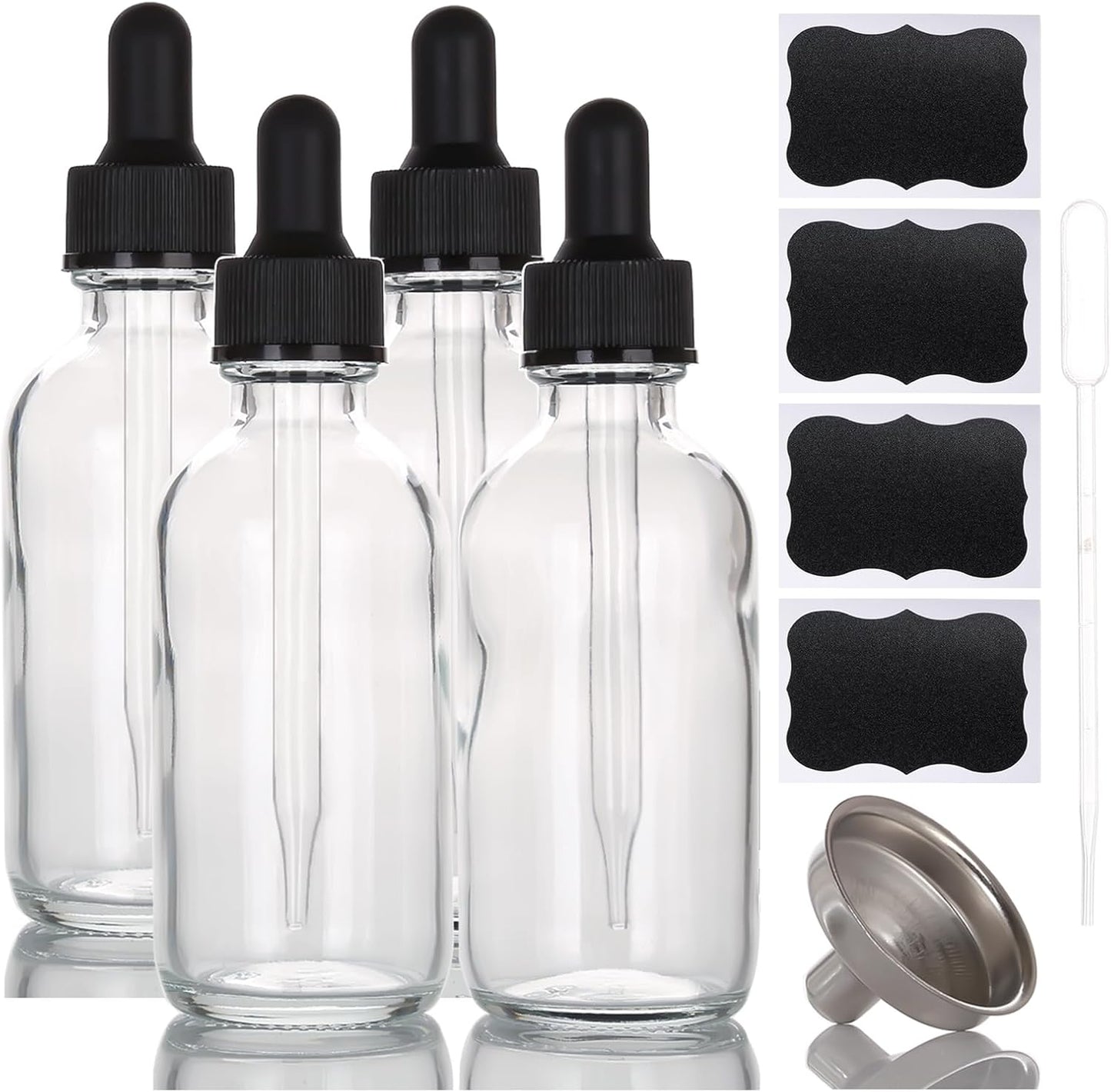 2 oz Glass Dropper Bottles,4 Pack 60ml Empty Reusable Leak Proof Thick Tincture Bottles for Essential Oils,Hair Oil,Liquids,Laboratory,Pharmacist Bottle,Massage,Perfumery Aromatherapy