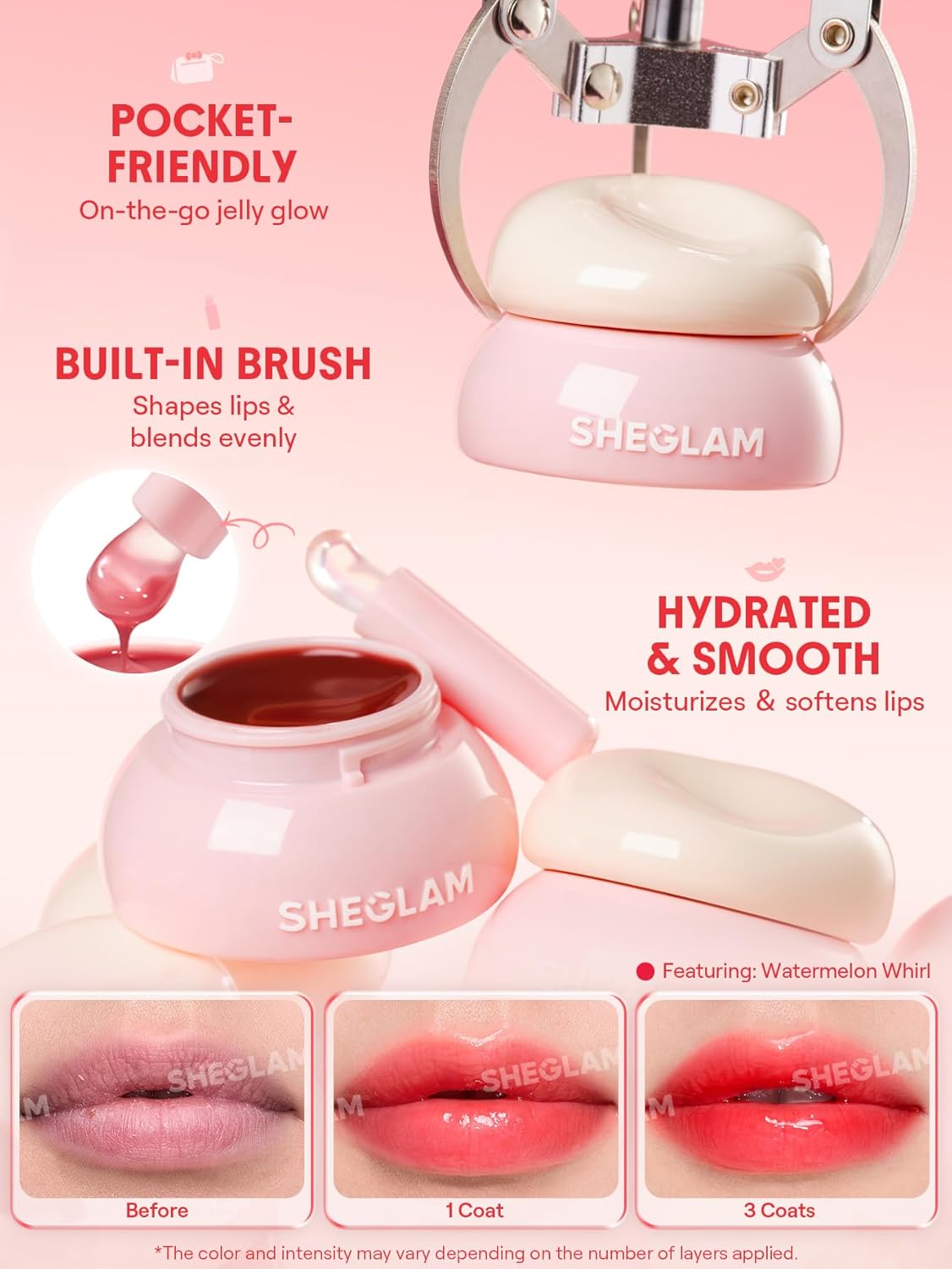SHEGLAM Hydra Jelly Pocket Lip Jam Hydrating Nourishing Lip Gloss Moisturizing Lip Makeup-Dragonfruit Dew
