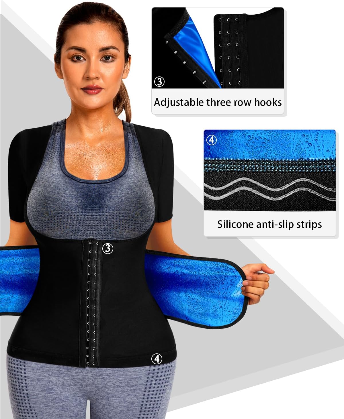 Sauna Suit for Women Slimming Shirt Sweat Vest Heat Trapping Tank Top Workout Shaperwear,Adjust Belt,Breathable Armpit