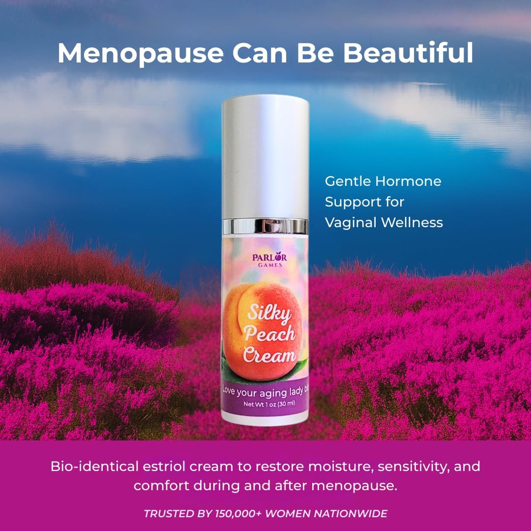Silky Peach Cream by Parlor Games – Bioidentical Estriol Cream for Women – Menopause Relief for Vaginal Dryness & Vulva Itch – 30ml Bottle (2 Month Supply)