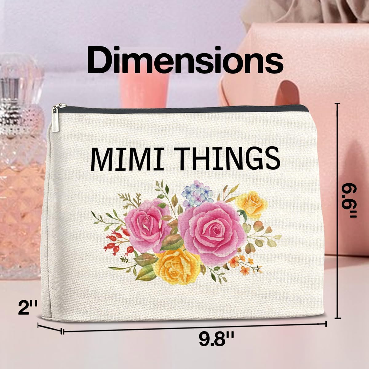 Mimi Makeup Bag Grandma Gifts from Grandkids Granddaughter, Gift for Grandmother Nana Grammy Mimi Things Cosmetic Bag Zipper Makeup Pouch