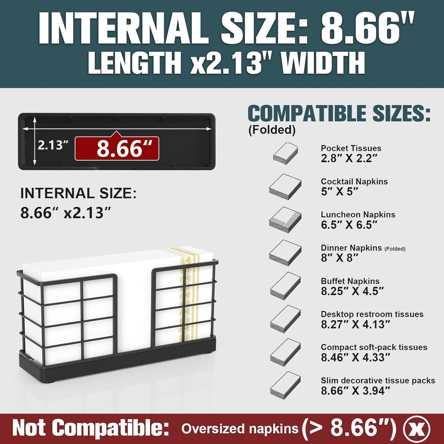 Wican Vertical Stance Bathroom Napkin Holder Takes Up Less Space for Small Guest Bathroom Oak and Iron Towel Tray for Powder Room Table Wooden Basket for Disposable Paper Hand Towels Matte Black