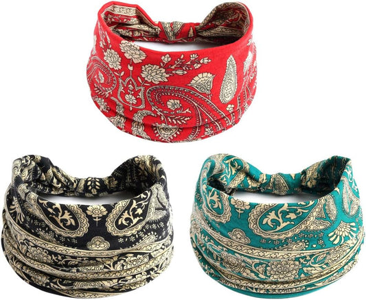 K-Elewon 3 Pack Women Wide Elastic Head Wrap Headband Sports yoga Hair Band